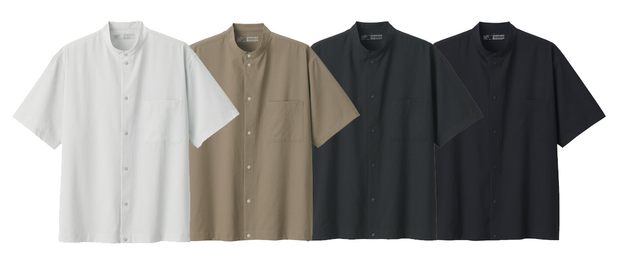 無印良品,紳士 風を通すスタンドカラー半袖シャツ,